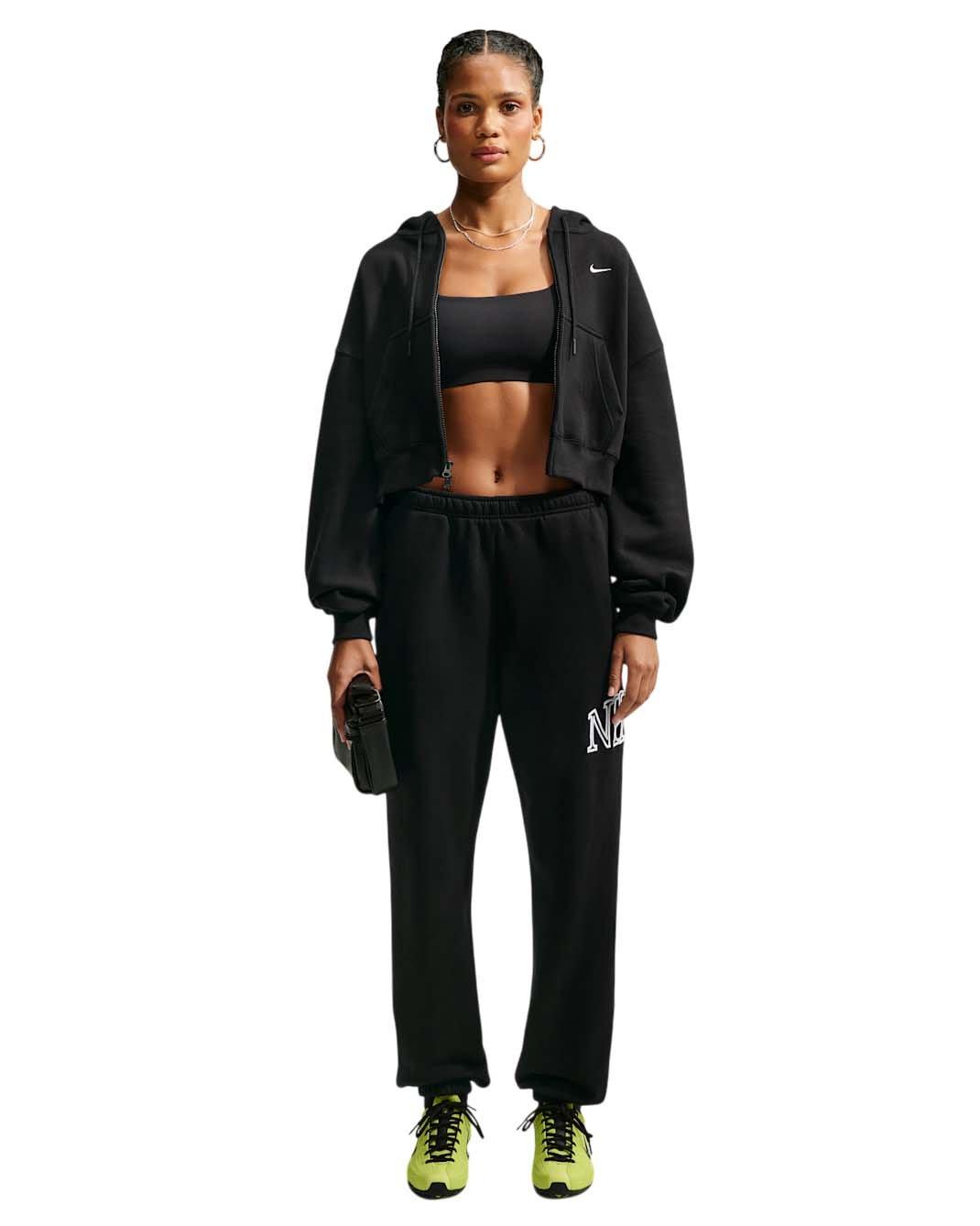 Nike Women's Studio Fleece Medium Weight Oversized Full-Zip Cropped Hooded Jacket - Black/Off-White - BLACK/OFF-WHITE Thumbnail View 5