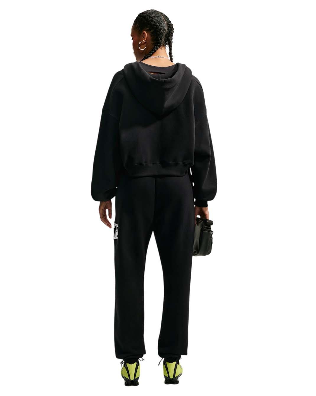 Nike Women's Studio Fleece Medium Weight Oversized Full-Zip Cropped Hooded Jacket - Black/Off-White - BLACK/OFF-WHITE Thumbnail View 6