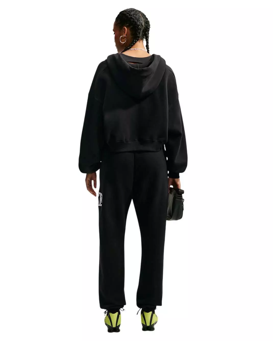 Nike Women's Studio Fleece Medium Weight Oversized Full-Zip Cropped Hooded Jacket - Black/Off-White - BLACK/OFF-WHITE