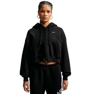 Nike Women's Studio Fleece Medium Weight Oversized Full-Zip Cropped Hooded Jacket - Black/Off-White