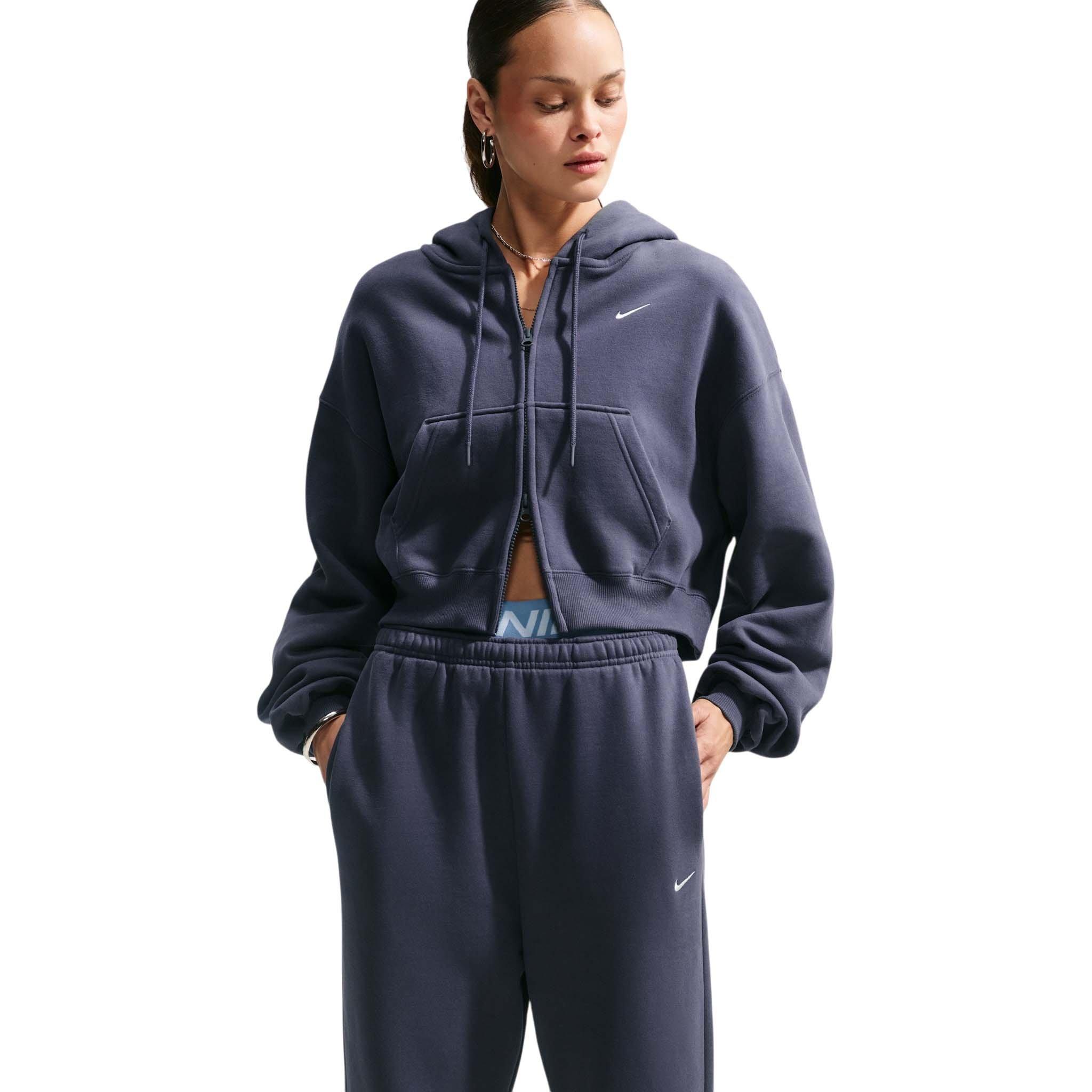 Nike Women's Studio Fleece Medium Weight Oversized Full-Zip Cropped Hooded Jacket - Grey - GREY