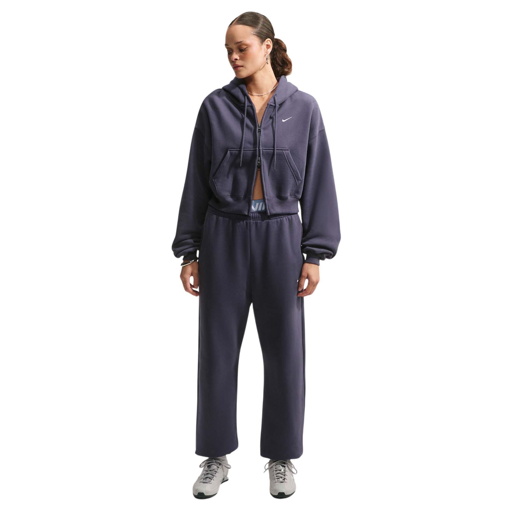 Nike Women's Studio Fleece Medium Weight Oversized Full-Zip Cropped Hooded Jacket - Grey - GREY