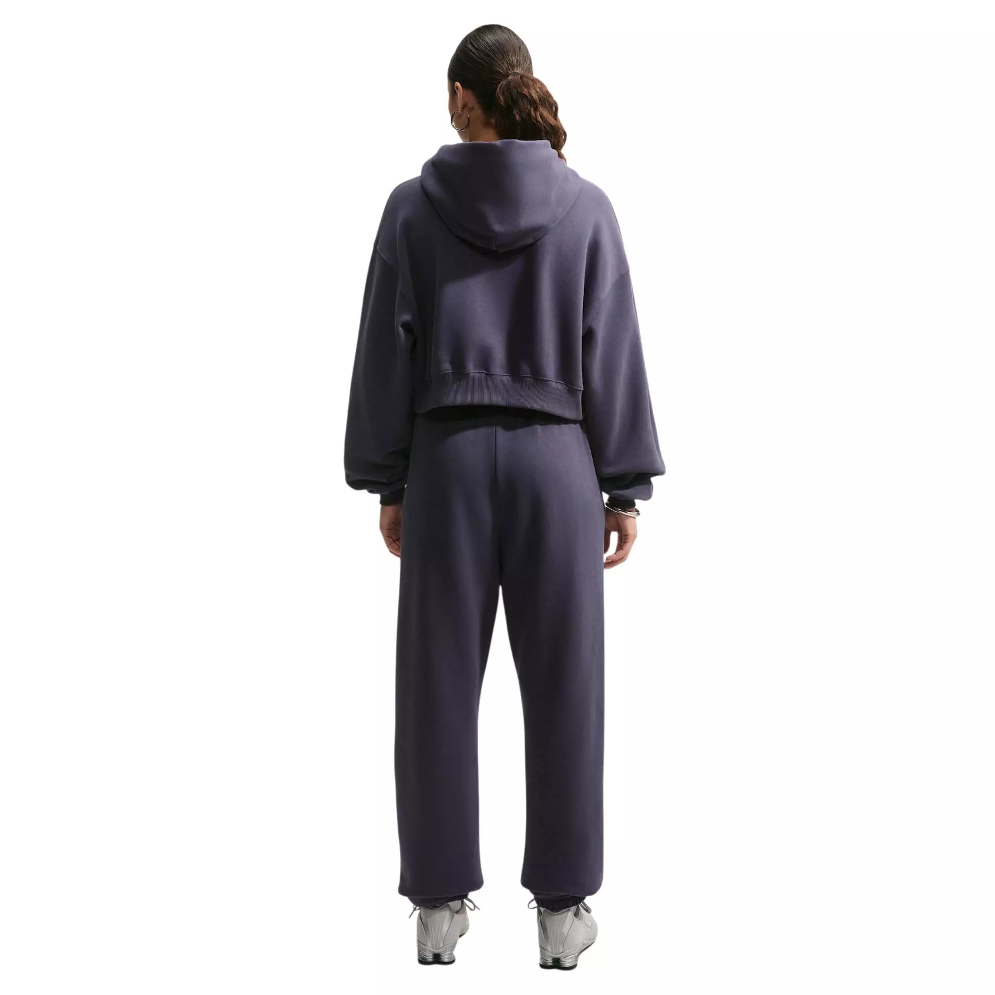 Nike Women's Studio Fleece Medium Weight Oversized Full-Zip Cropped Hooded Jacket - Grey - GREY