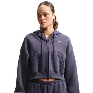 Nike Women's Studio Fleece Medium Weight Oversized Full-Zip Cropped Hooded Jacket - Grey - GREY