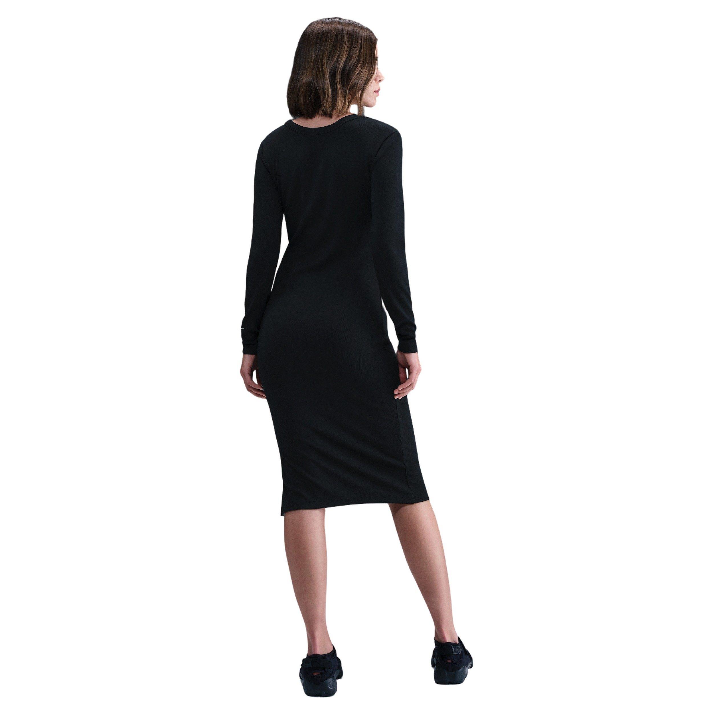 Nike Women's Sportswear Chill Knit Tight Long-Sleeve Midi Mini-Rib Dress - Black - BLACK Thumbnail View 2