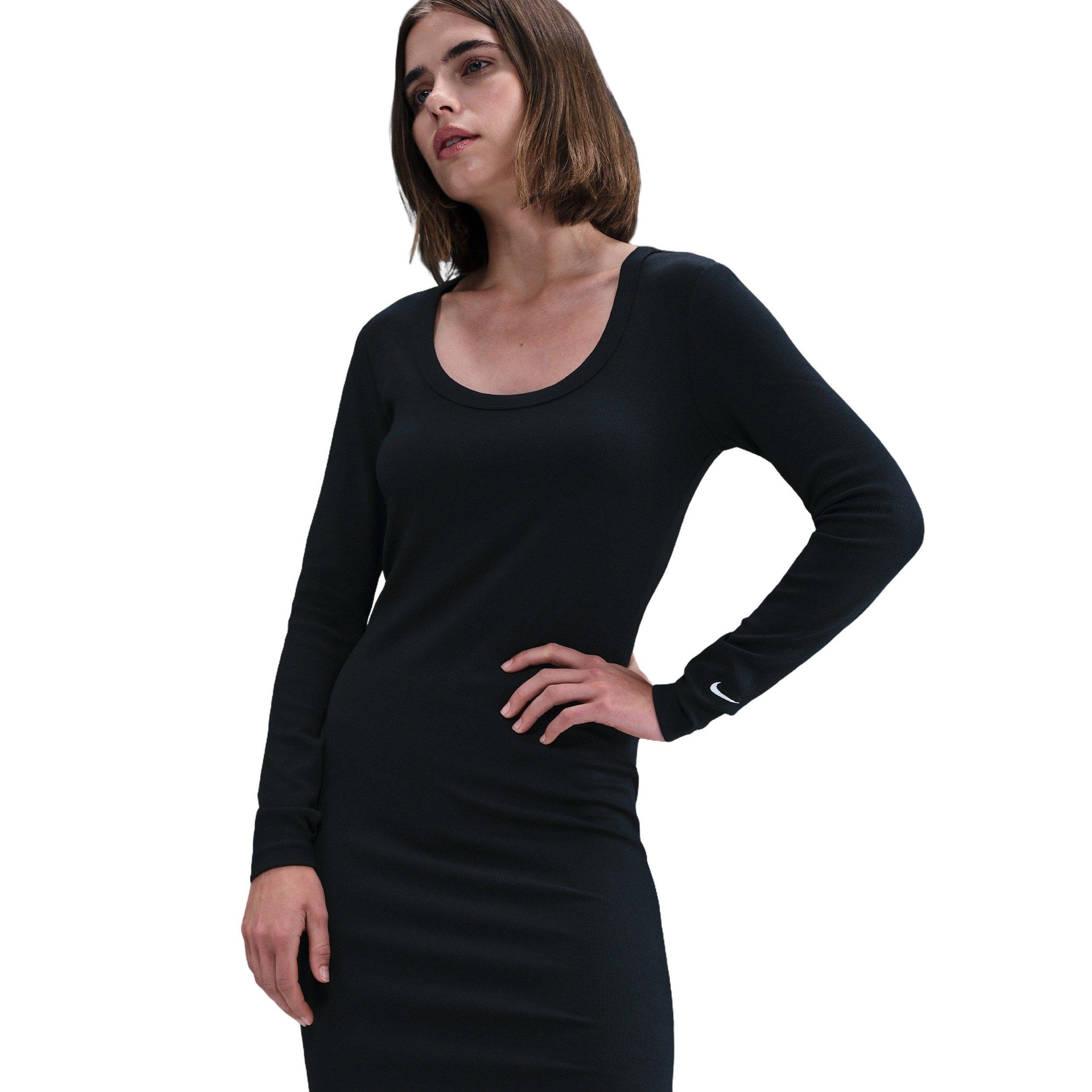 Nike Women's Sportswear Chill Knit Tight Long-Sleeve Midi Mini-Rib Dress - Black - BLACK Thumbnail View 3