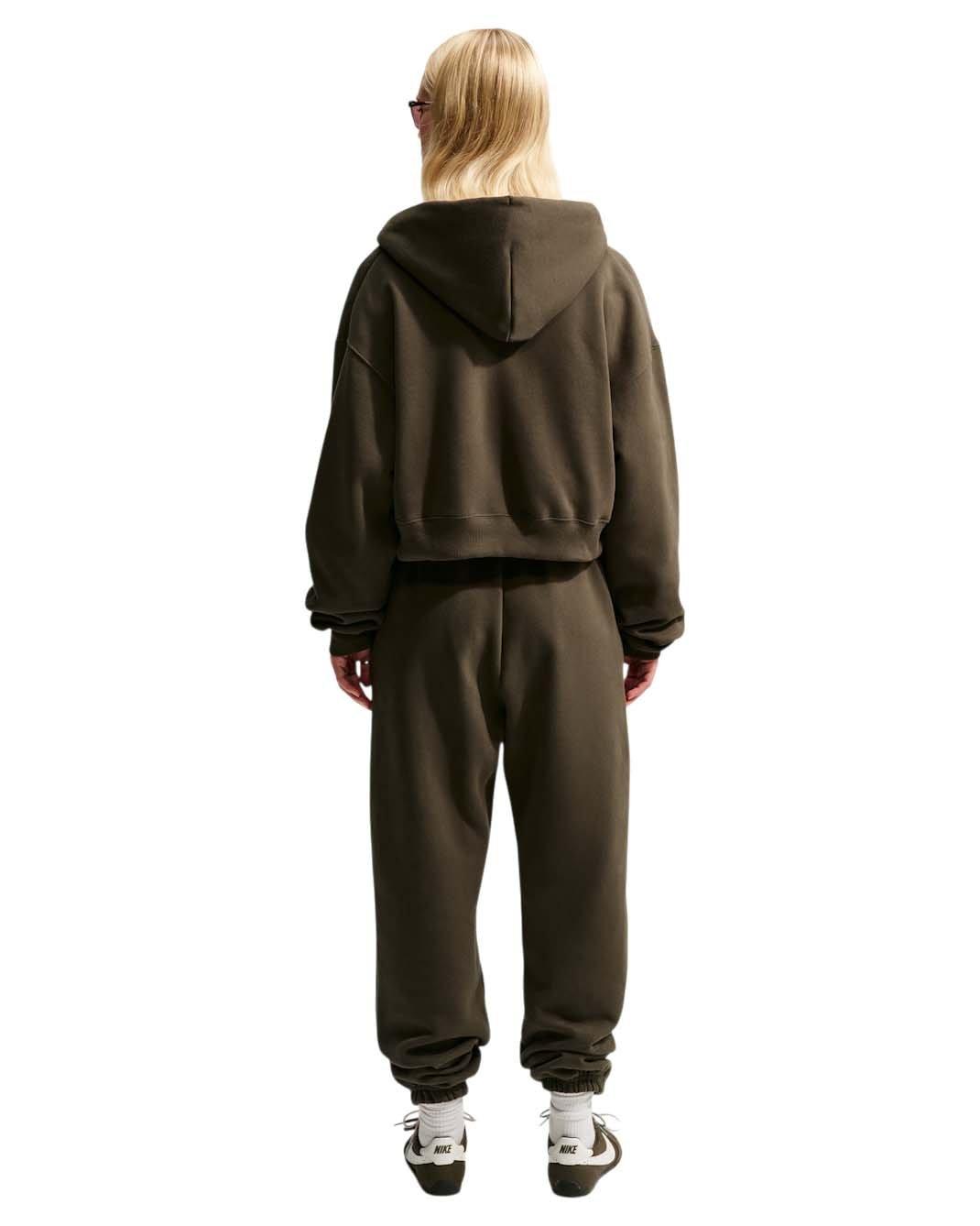 Nike Women's Studio Fleece Medium Weight Oversized Full-Zip Cropped Hooded Jacket - Brown - BROWN