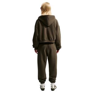 Nike Women's Studio Fleece Medium Weight Oversized Full-Zip Cropped Hooded Jacket - Brown - BROWN