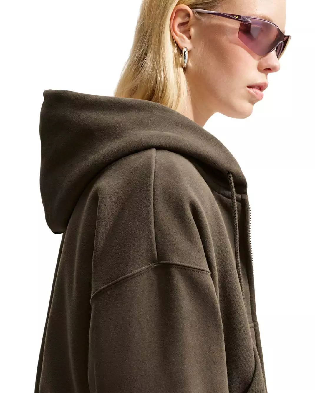 Nike Women's Studio Fleece Medium Weight Oversized Full-Zip Cropped Hooded Jacket - Brown - BROWN
