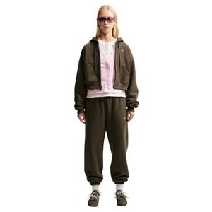 Nike Women's Studio Fleece Medium Weight Oversized Full-Zip Cropped Hooded Jacket - Brown - BROWN