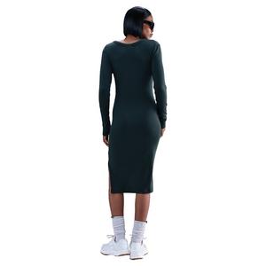 Nike Women's Sportswear Chill Knit Tight Long-Sleeve Midi Mini-Rib Dress -Seaweed Green