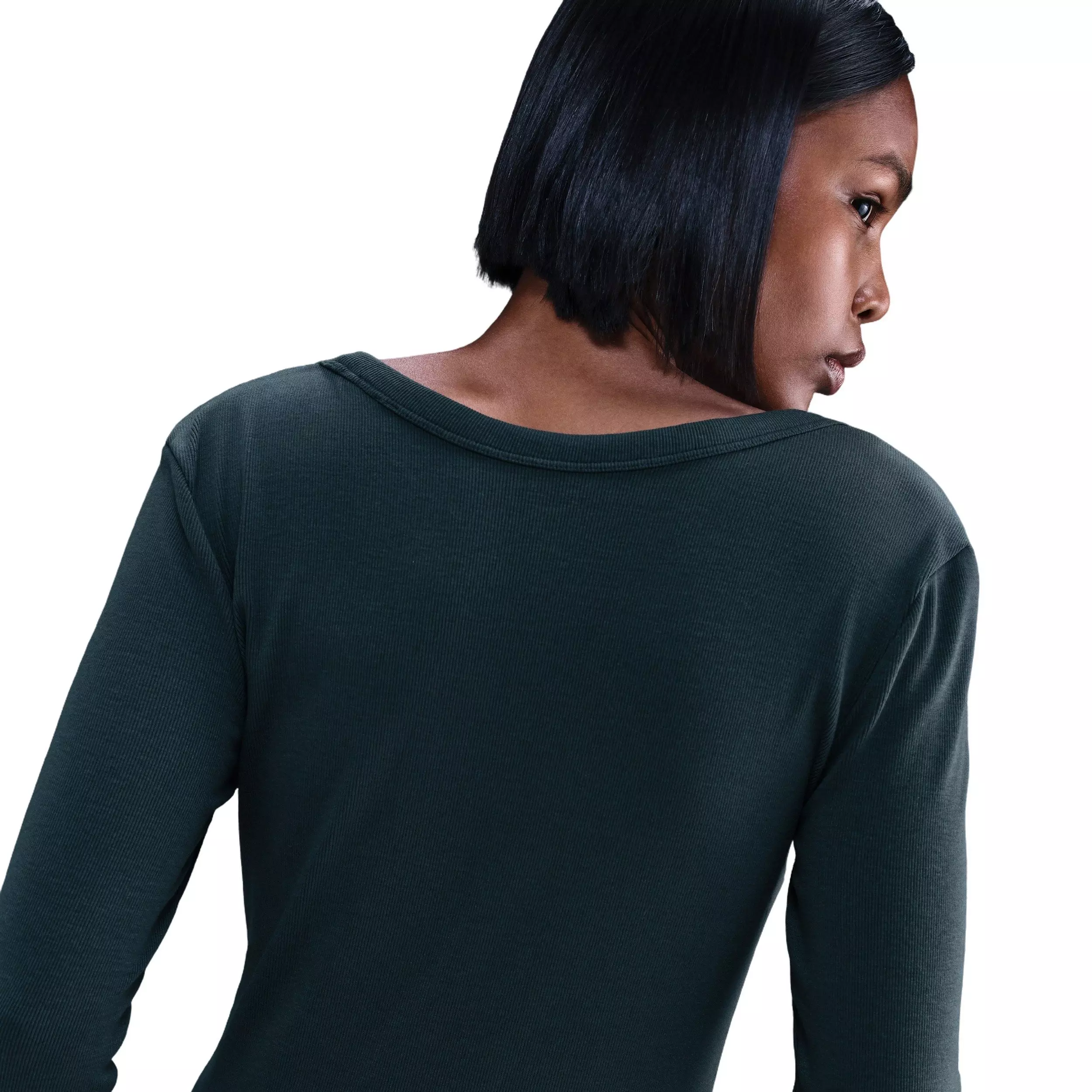 Nike Women's Sportswear Chill Knit Tight Long-Sleeve Midi Mini-Rib Dress -Seaweed Green - SEAWEED GREEN