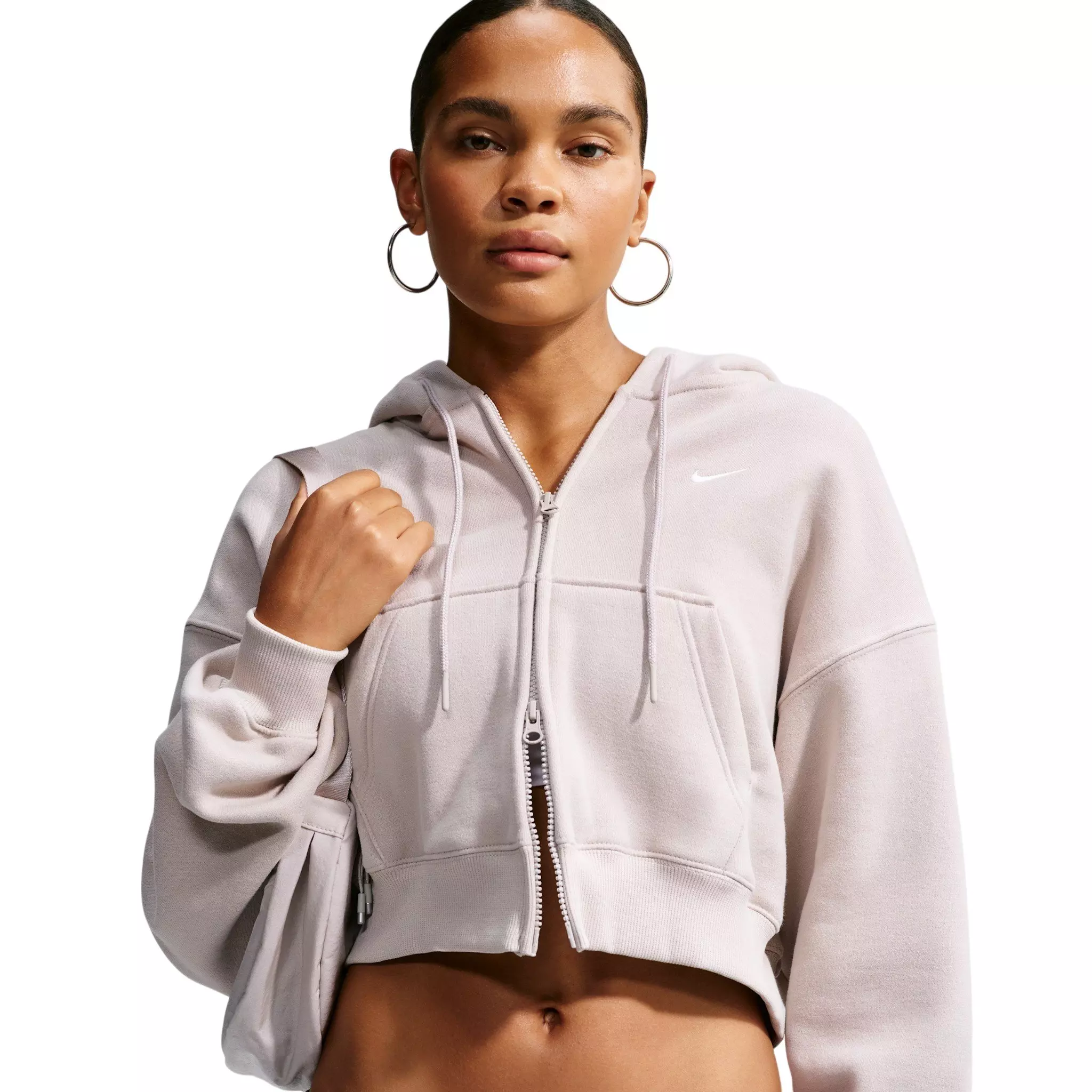 Nike Women's Studio Fleece Medium Weight Oversized Full-Zip Cropped Hooded Jacket - Cream - CREAM