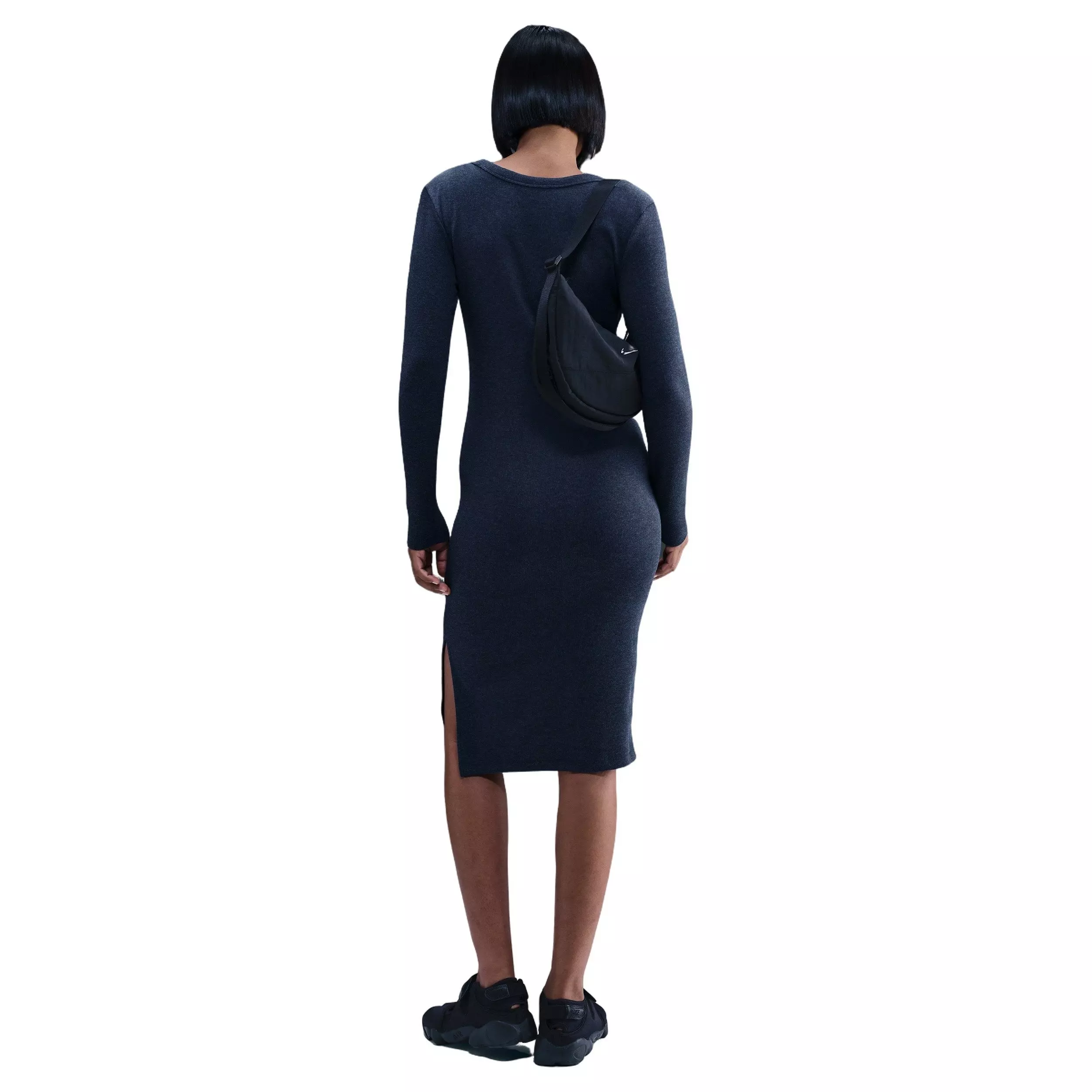 Nike Women's Sportswear Chill Knit Tight Long-Sleeve Midi Mini-Rib Dress -Navy - NAVY