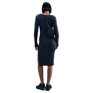 Nike Women's Sportswear Chill Knit Tight Long-Sleeve Midi Mini-Rib Dress -Navy