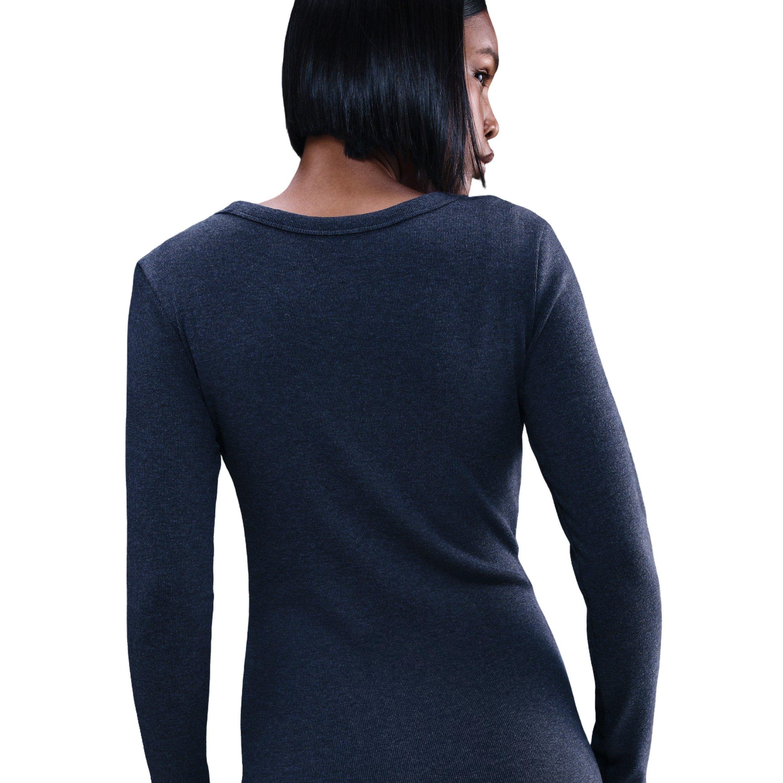 Nike Women's Sportswear Chill Knit Tight Long-Sleeve Midi Mini-Rib Dress -Navy - NAVY Thumbnail View 4