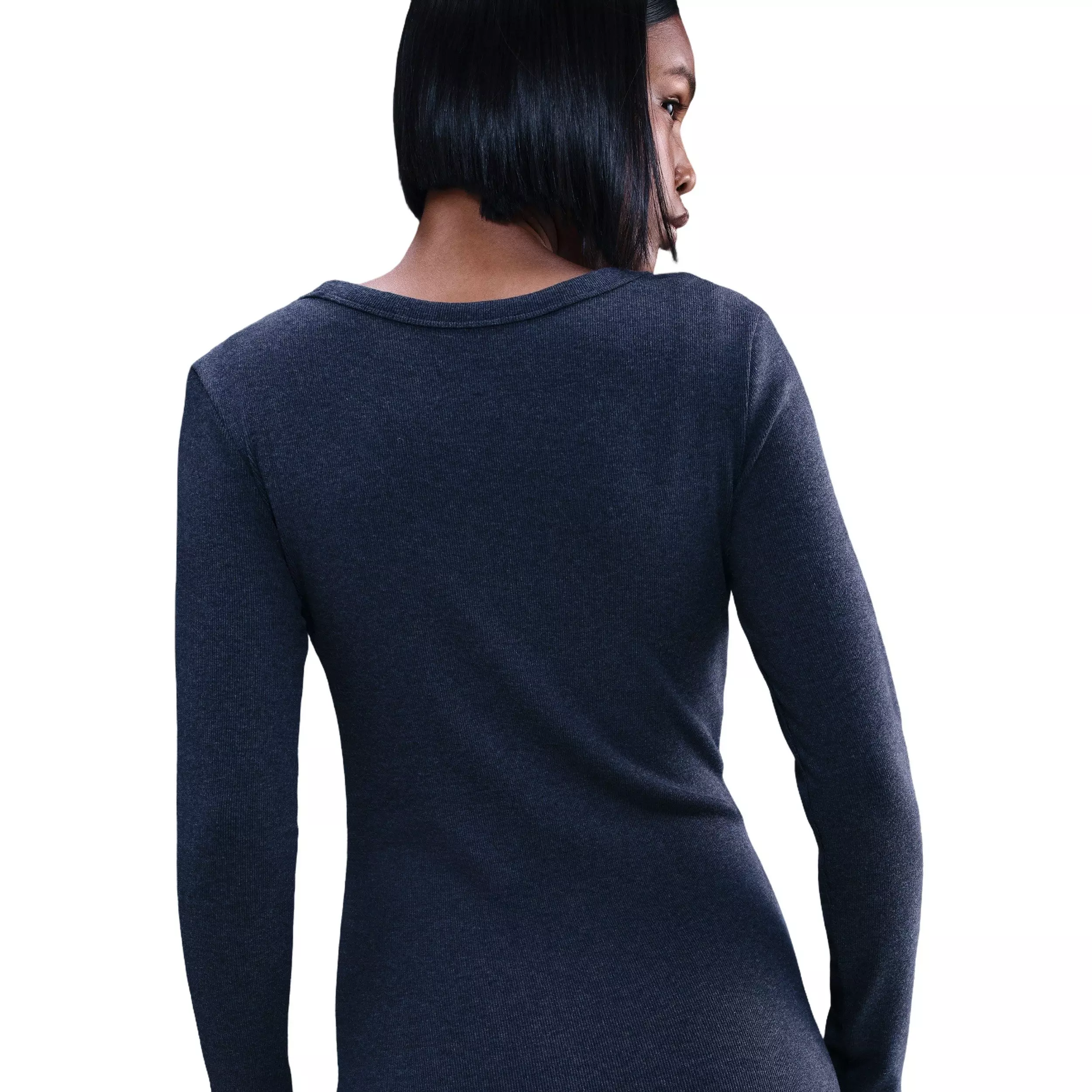 Nike Women's Sportswear Chill Knit Tight Long-Sleeve Midi Mini-Rib Dress -Navy - NAVY