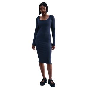 Nike Women's Sportswear Chill Knit Tight Long-Sleeve Midi Mini-Rib Dress -Navy