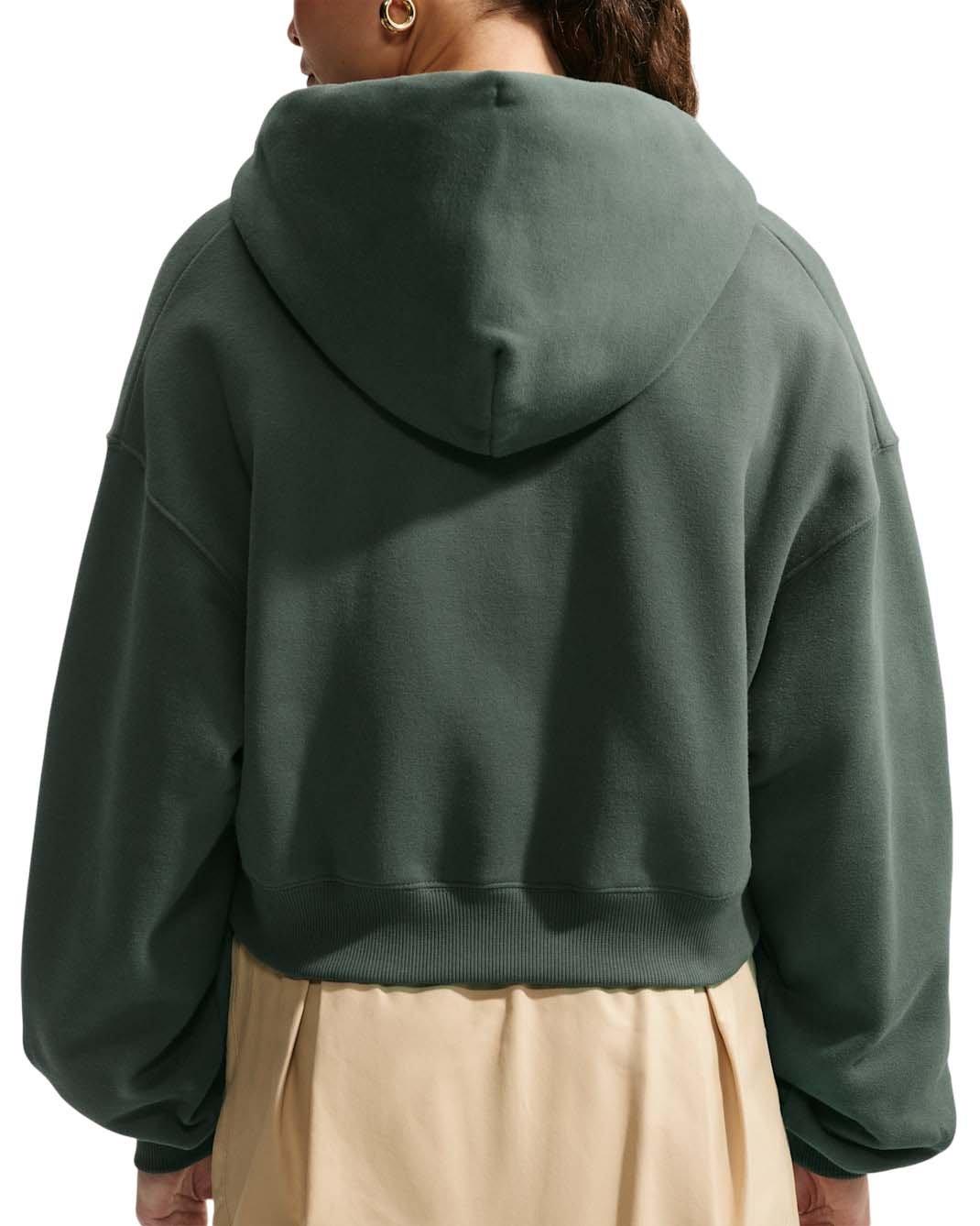 Nike Women's Studio Fleece Medium Weight Oversized Full-Zip Cropped Hooded Jacket - Green - GREEN Thumbnail View 2