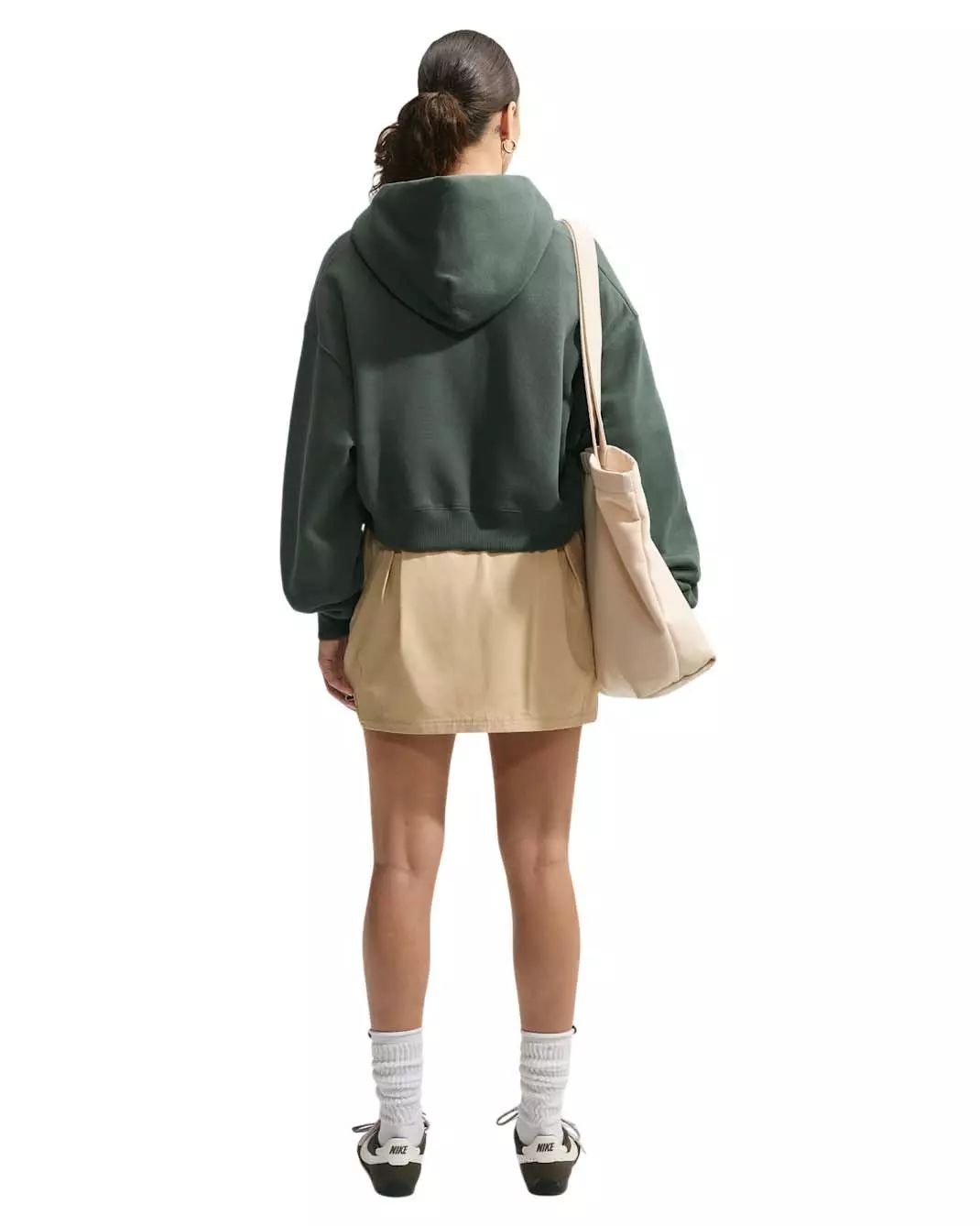 Nike Women's Studio Fleece Medium Weight Oversized Full-Zip Cropped Hooded Jacket - Green - GREEN
