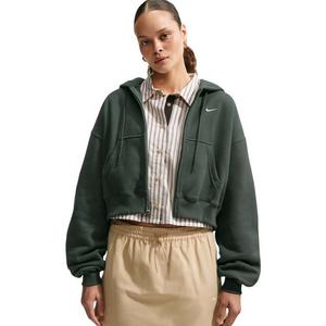 Nike Women's Studio Fleece Medium Weight Oversized Full-Zip Cropped Hooded Jacket - Green - GREEN