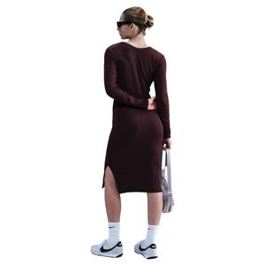 Nike Women's Sportswear Chill Knit Tight Long-Sleeve Midi Mini-Rib Dress -Burgundy