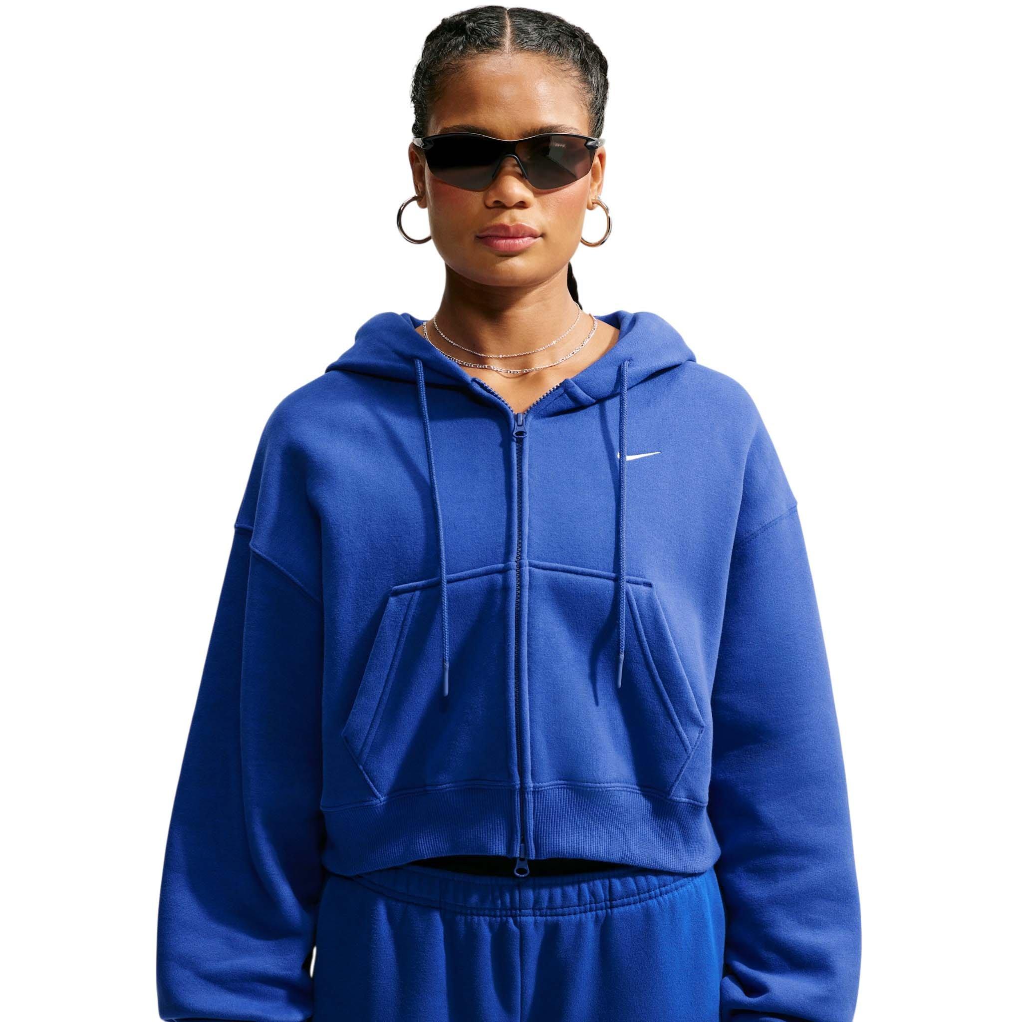 Nike Women's Studio Fleece Medium Weight Oversized Full-Zip Cropped Hooded Jacket - Royal - ROYAL
