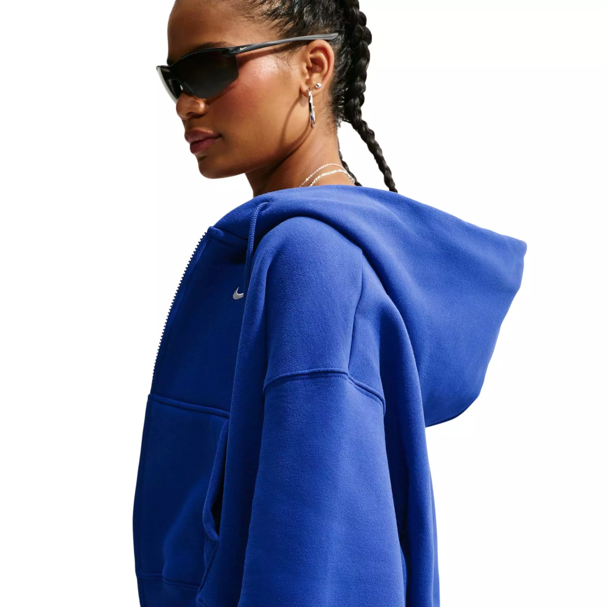 Nike Women's Studio Fleece Medium Weight Oversized Full-Zip Cropped Hooded Jacket - Royal - ROYAL
