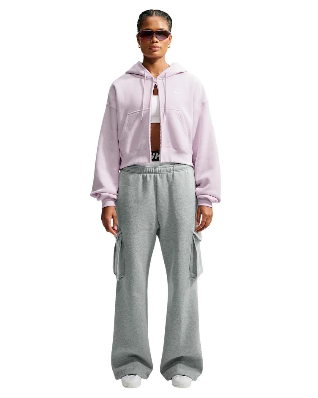 Nike Women's Studio Fleece Medium Weight Oversized Full-Zip Cropped Hooded Jacket - Lilac - LILAC
