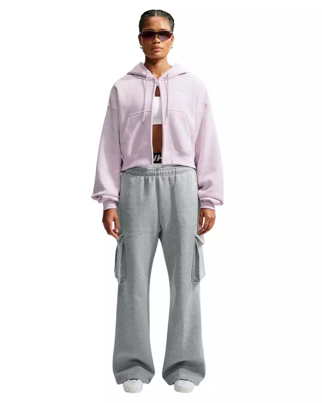 Nike Women's Studio Fleece Medium Weight Oversized Full-Zip Cropped Hooded Jacket - Lilac - LILAC