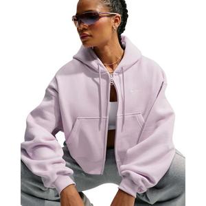 Nike Women's Studio Fleece Medium Weight Oversized Full-Zip Cropped Hooded Jacket - Lilac - LILAC