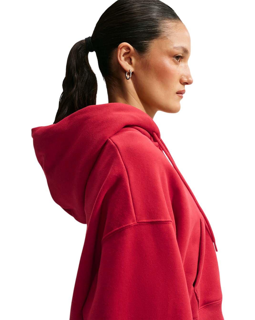 Nike Women's Studio Fleece Medium Weight Oversized Full-Zip Cropped Hooded Jacket - Red - RED Thumbnail View 4