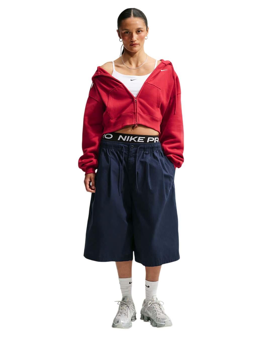 Nike Women's Studio Fleece Medium Weight Oversized Full-Zip Cropped Hooded Jacket - Red - RED Thumbnail View 5
