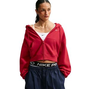 Nike Women's Studio Fleece Medium Weight Oversized Full-Zip Cropped Hooded Jacket - Red - RED