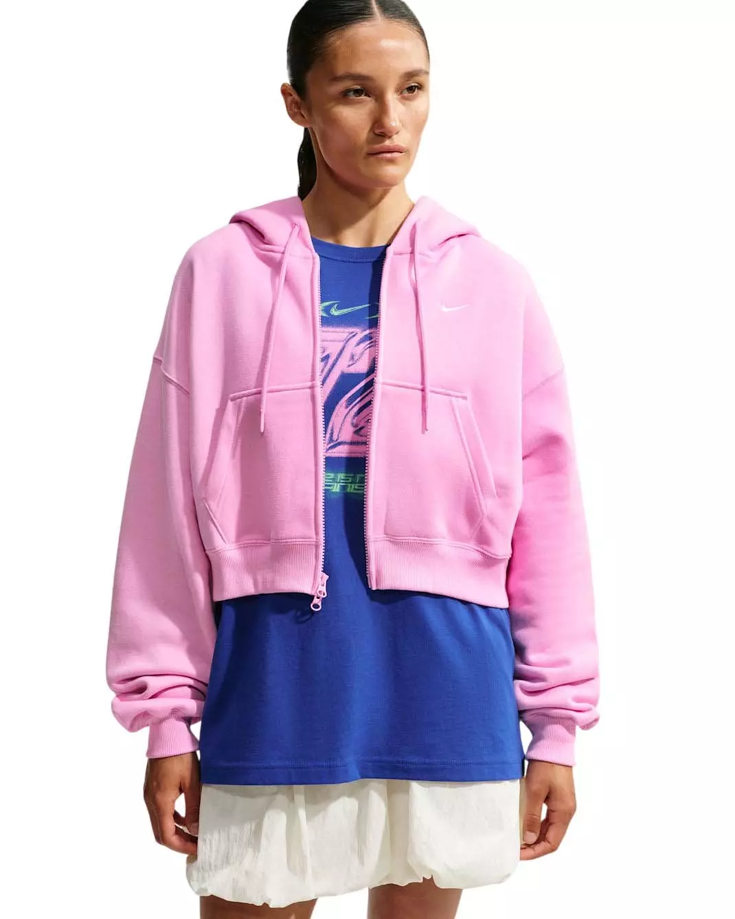 Nike Women's Studio Fleece Medium Weight Oversized Full-Zip Cropped Hooded Jacket - Pink - PINK
