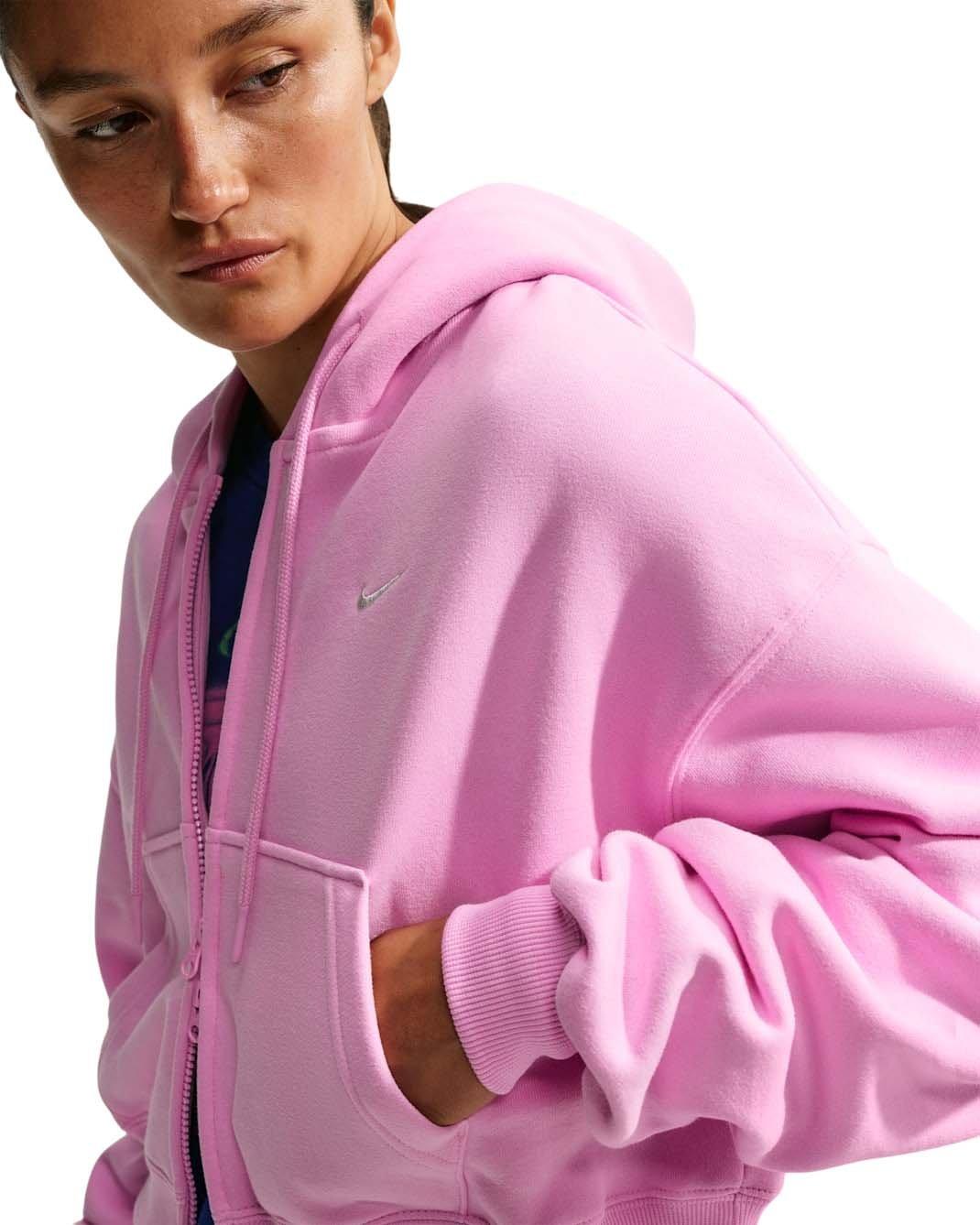 Nike Women's Studio Fleece Medium Weight Oversized Full-Zip Cropped Hooded Jacket - Pink - PINK