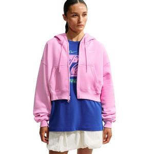 Nike Women's Studio Fleece Medium Weight Oversized Full-Zip Cropped Hooded Jacket - Pink - PINK