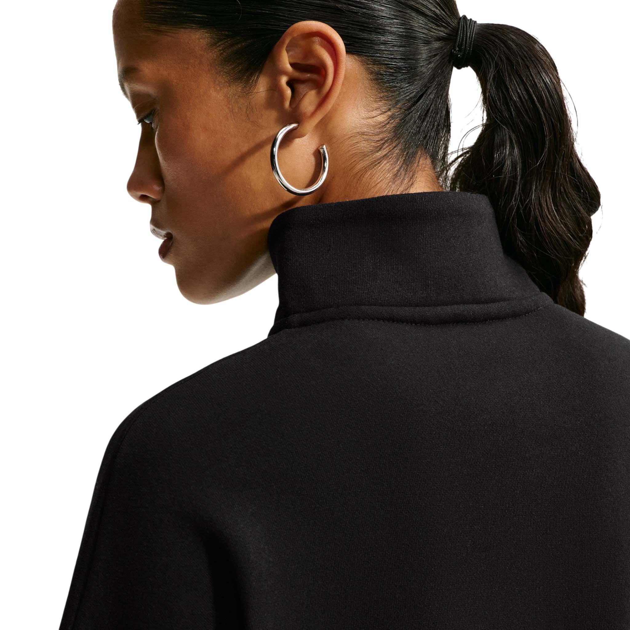 Nike Women's Studio Fleece Medium Weight Oversized 1/4 Zip Cropped Sweatshirt - Black/Off-White - BLACK/OFF-WHITE