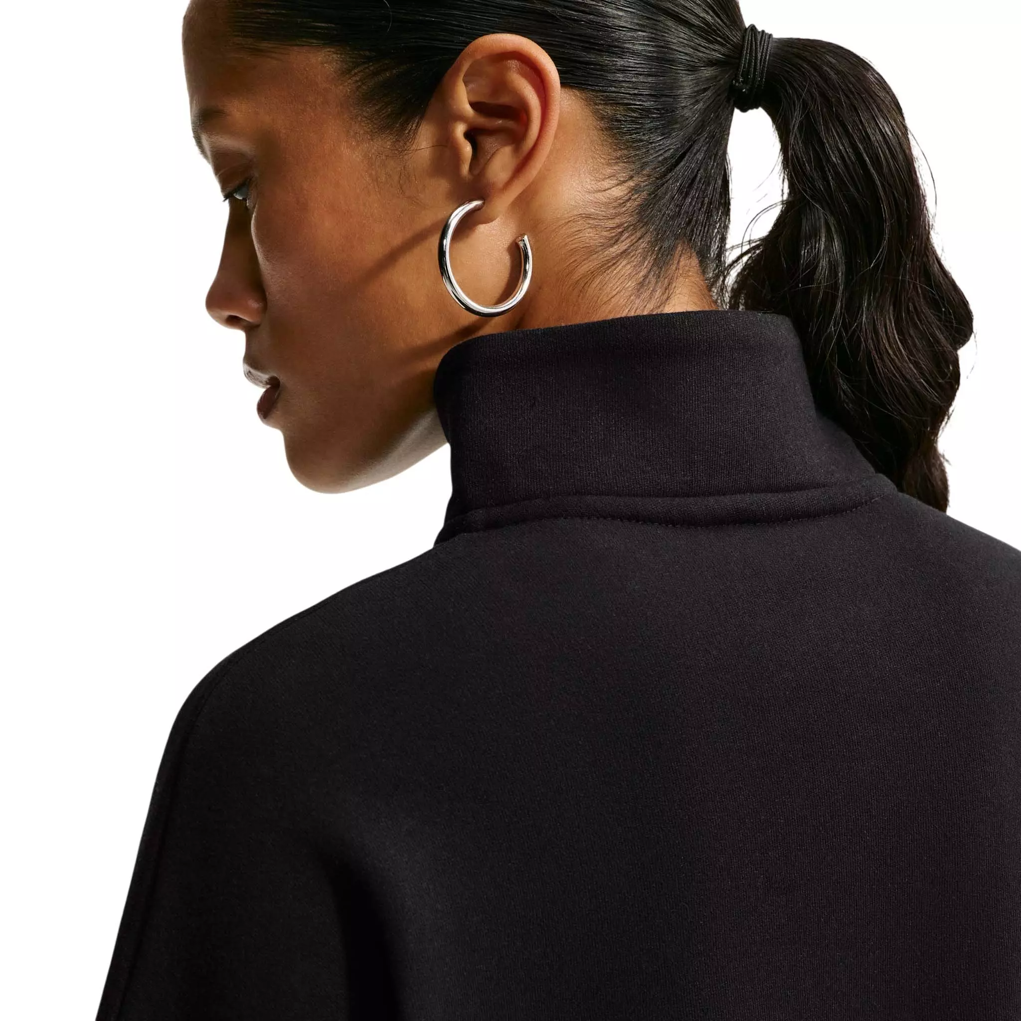 Nike Women's Studio Fleece Medium Weight Oversized 1/4 Zip Cropped Sweatshirt - Black/Off-White - BLACK/OFF-WHITE