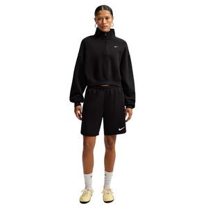 Nike Women's Studio Fleece Medium Weight Oversized 1/4 Zip Cropped Sweatshirt - Black/Off-White - BLACK/OFF-WHITE