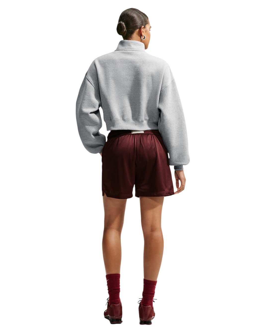 Nike Women's Studio Fleece Medium Weight Oversized 1/4 Zip Cropped Sweatshirt - Grey Heather - GREY HEATHER