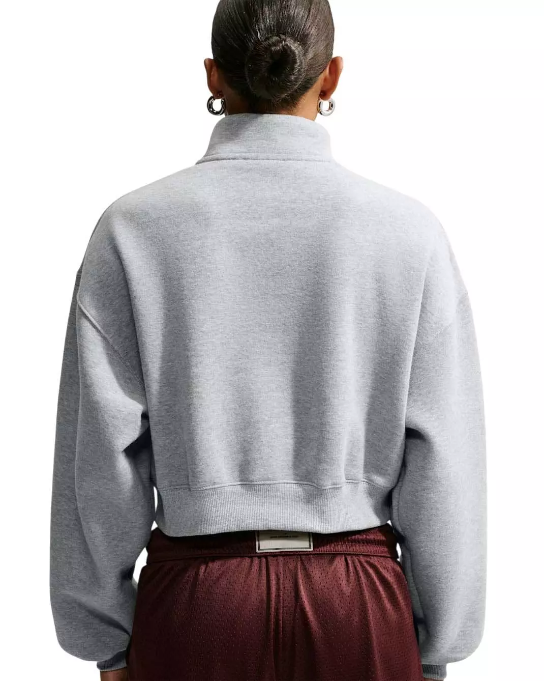 Nike Women's Studio Fleece Medium Weight Oversized 1/4 Zip Cropped Sweatshirt - Grey Heather - GREY HEATHER