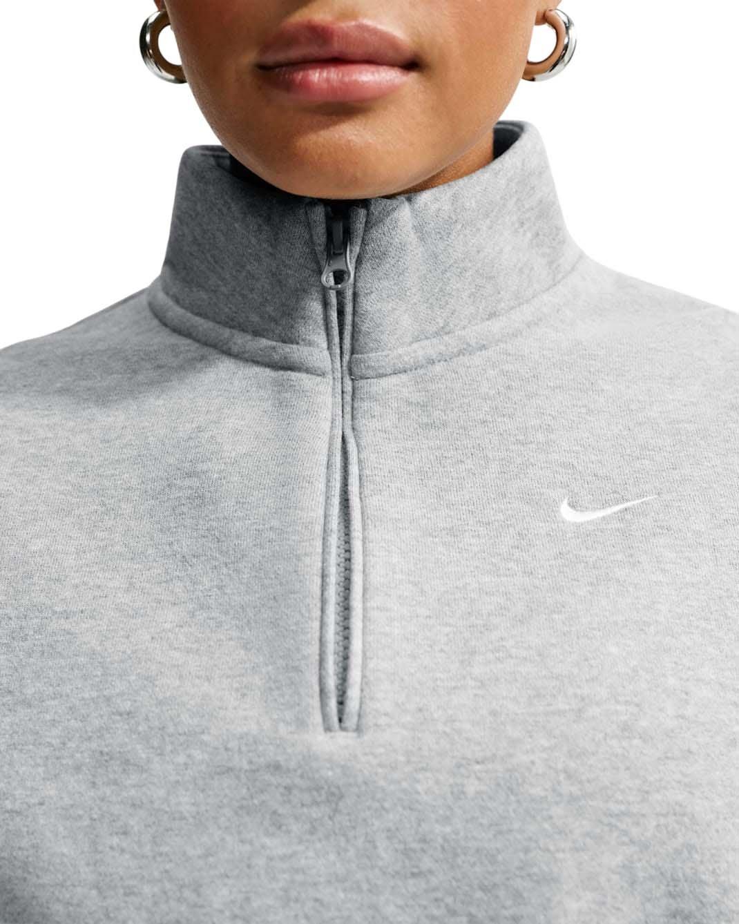 Nike Women's Studio Fleece Medium Weight Oversized 1/4 Zip Cropped Sweatshirt - Grey Heather - GREY HEATHER
