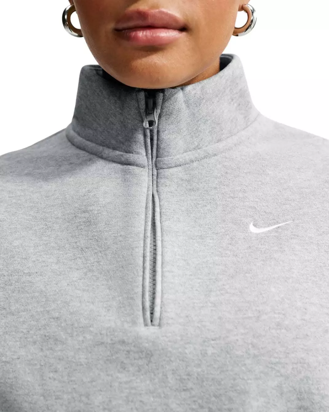 Nike Women's Studio Fleece Medium Weight Oversized 1/4 Zip Cropped Sweatshirt - Grey Heather - GREY HEATHER