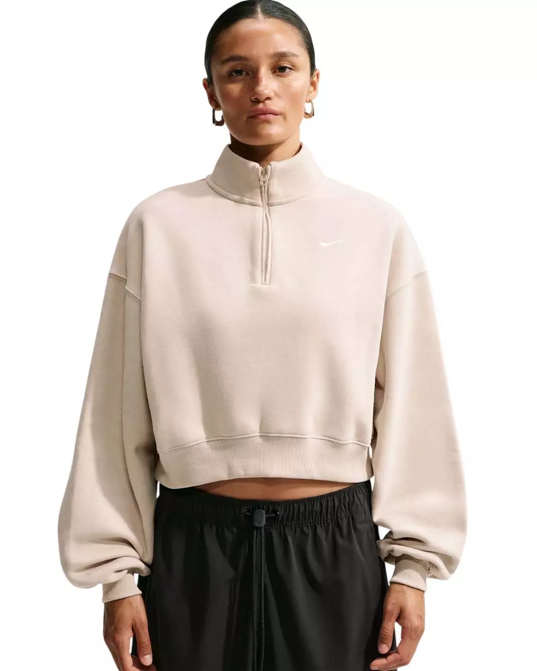Nike Women's Studio Fleece Medium Weight Oversized 1/4 Zip Cropped Sweatshirt - Cream - CREAM
