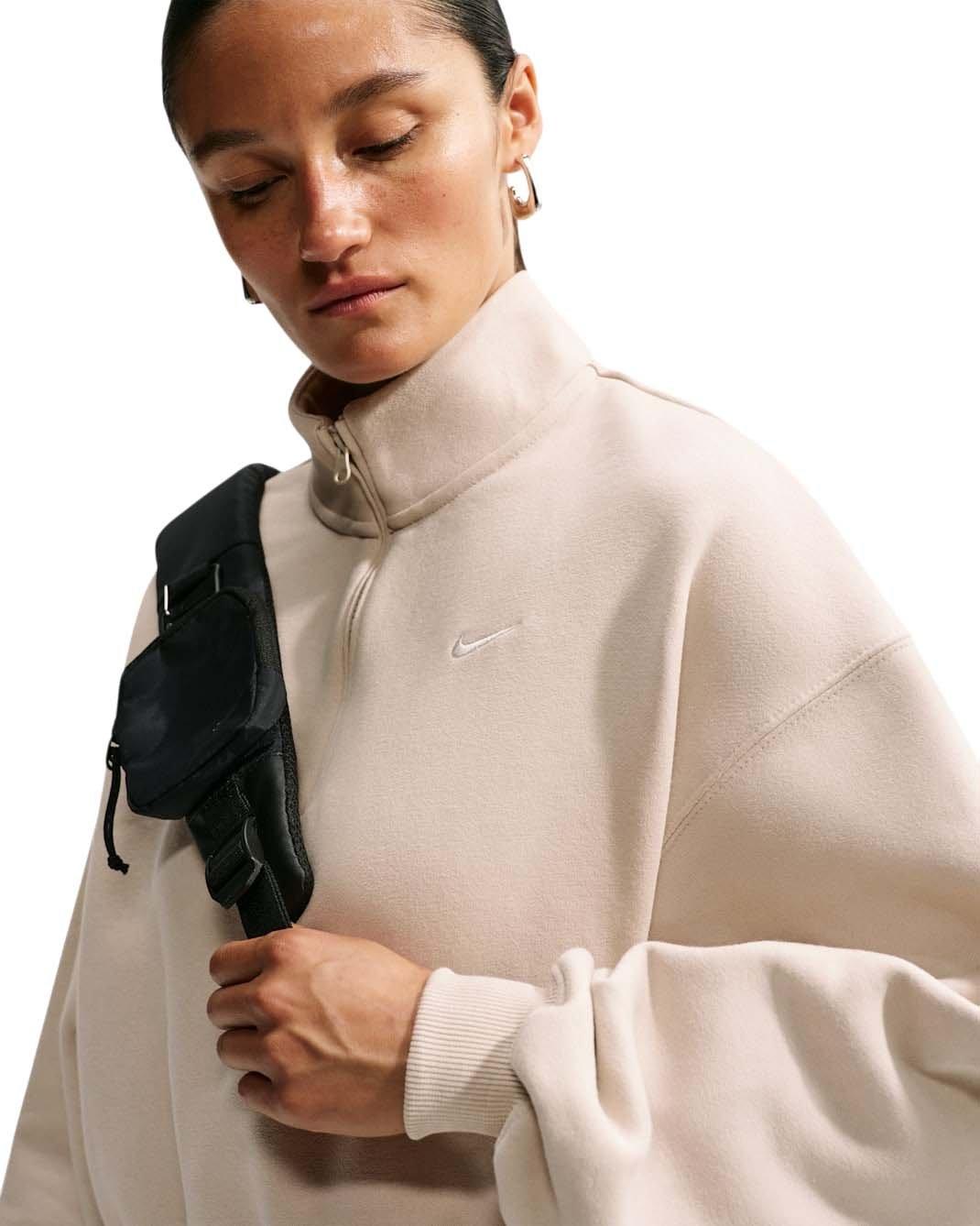 Nike Women's Studio Fleece Medium Weight Oversized 1/4 Zip Cropped Sweatshirt - Cream - CREAM