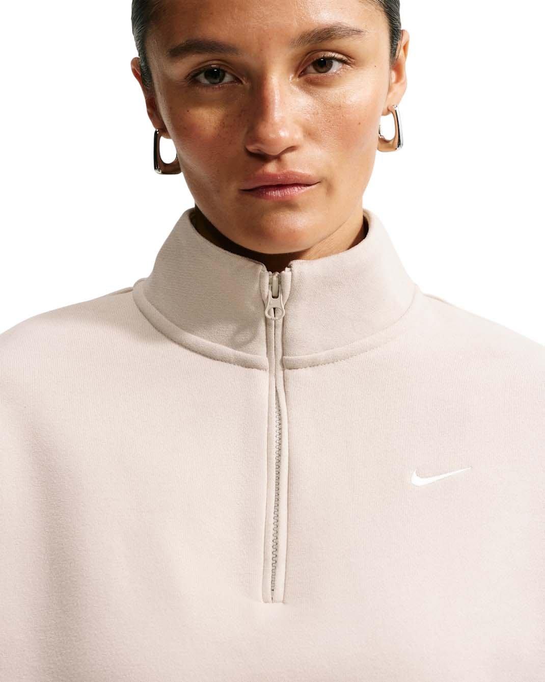 Nike Women's Studio Fleece Medium Weight Oversized 1/4 Zip Cropped Sweatshirt - Cream - CREAM