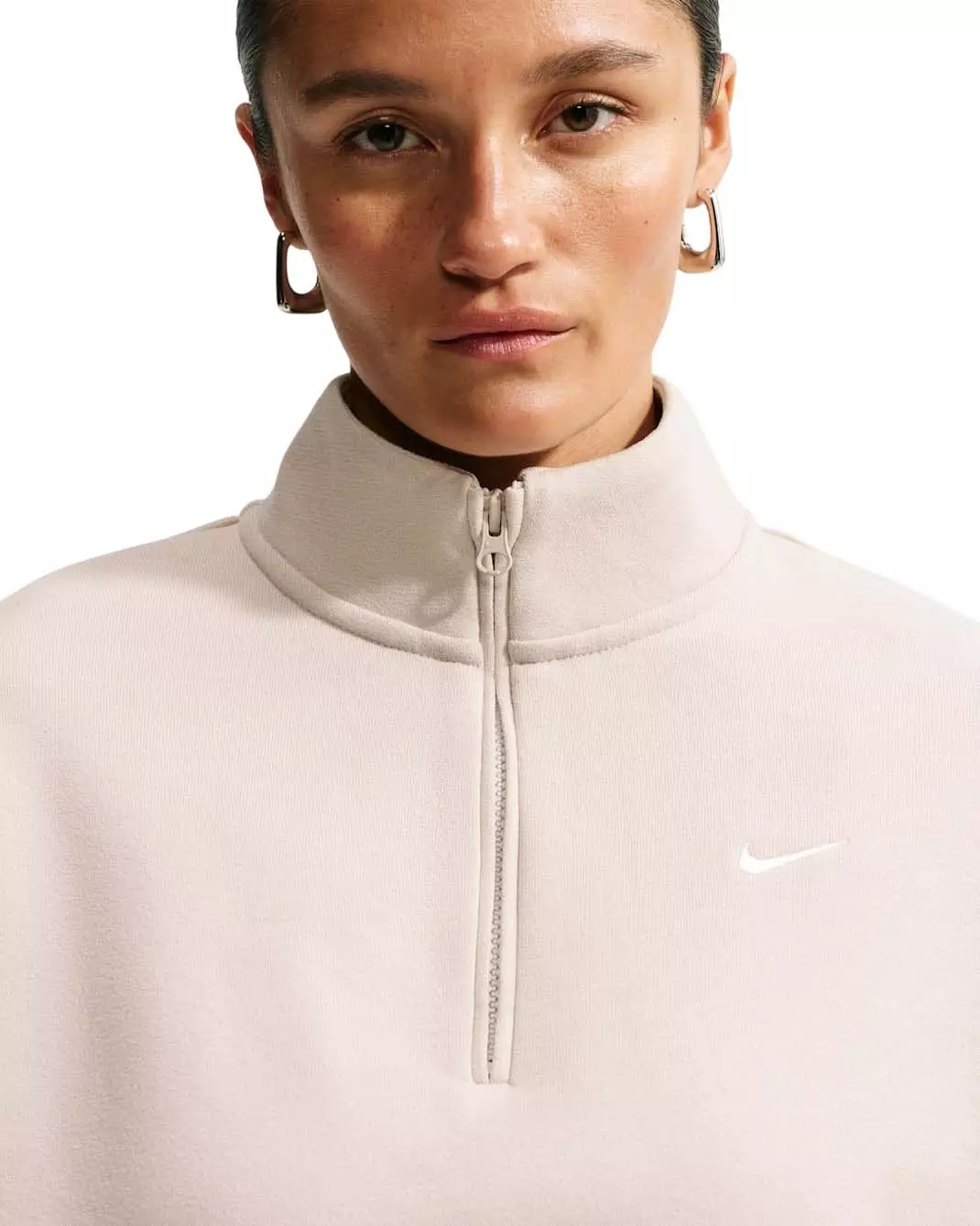 Nike Women's Studio Fleece Medium Weight Oversized 1/4 Zip Cropped Sweatshirt - Cream - CREAM