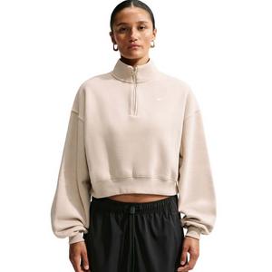 Nike Women's Studio Fleece Medium Weight Oversized 1/4 Zip Cropped Sweatshirt - Cream - CREAM