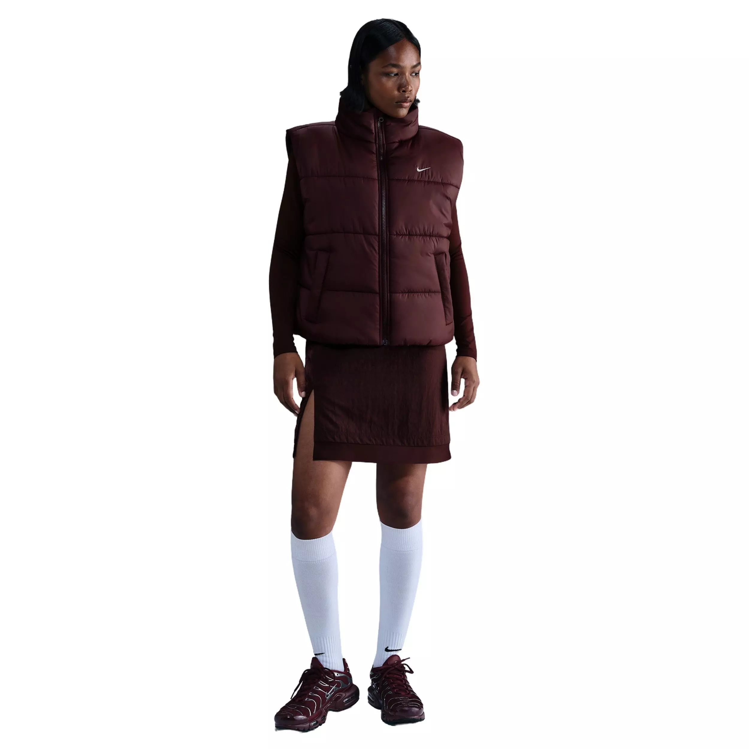 Nike Women's Sportswear Classic Puffer Therma-FIT Loose Vest - Burgundy - BURGUNDY